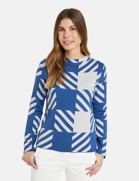 Свитер Gerry Weber Langarm Turtle, цвет atlantic/offw.check jacquard