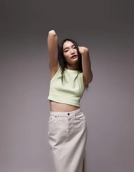 Желто-желтая укороченная майка в рубчик Topshop