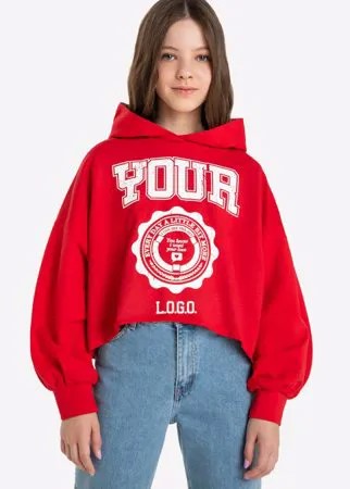 Красное худи oversize с принтом Your для девочки Gloria Jeans