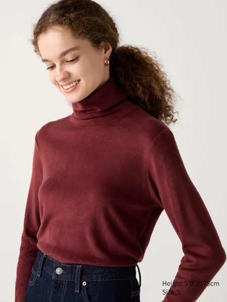 Водолазка из флиса heattech Uniqlo, бордовый