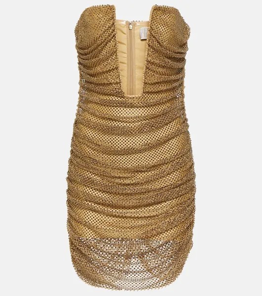Мини-платье из сетчатой ткани со сборками и декором. Giuseppe Di Morabito, золото