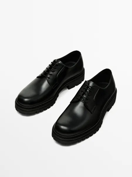 Черные кожаные туфли на спортивной подошве Massimo Dutti, черный