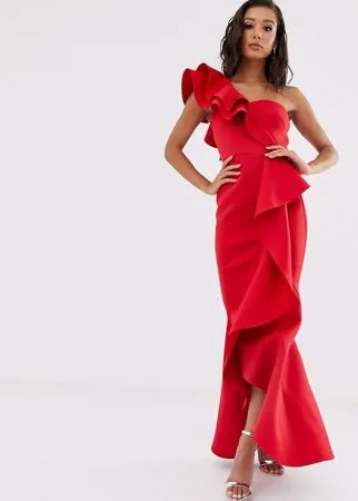 Красное платье миди с оборками True Violet Black Label-Красный