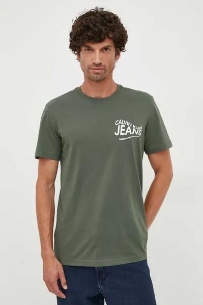 Хлопковая футболка Calvin Klein Jeans, зеленый