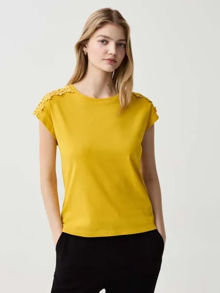 Футболка с аппликацией из цветочного кружева Ovs, цвет sunflower yellow