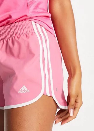 Розовые шорты для бега с тремя фирменными полосками adidas-Розовый цвет