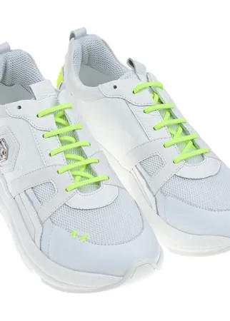 Белые кроссовки с салатовыми шнурками Philipp Plein