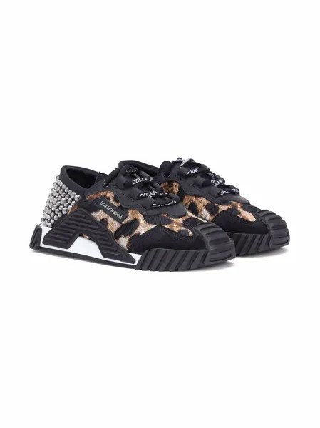 Dolce & Gabbana Kids кроссовки с леопардовым принтом и заклепками
