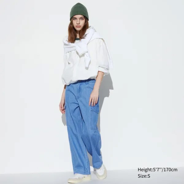 Джинсовые брюки-карго прямых ноги UNIQLO, синий