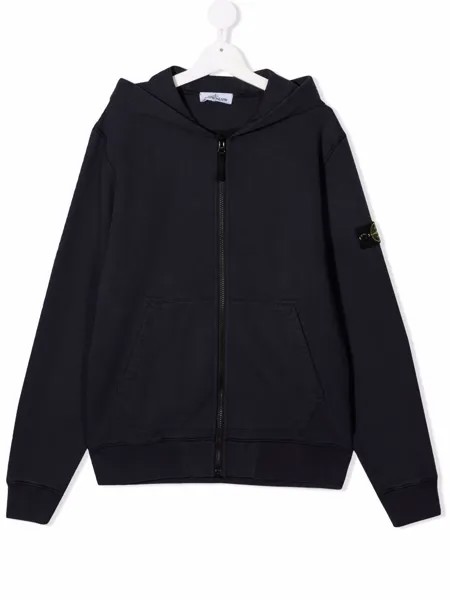 Stone Island Junior худи на молнии с нашивкой-логотипом