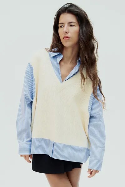 Контрастная рубашка-свитер ZARA, экрю/синий