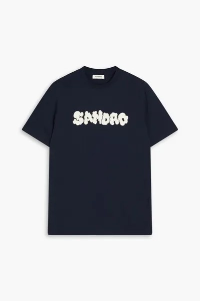 Футболка из хлопкового джерси с логотипом Sandro, темно-синий