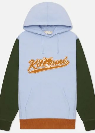 Мужская толстовка Maison Kitsune Varsity Fox Color Block Regular Hoodie, цвет голубой, размер L