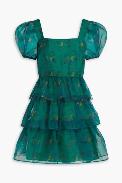 Ярусное платье мини из органзы Mimi с принтом Hvn, зеленый