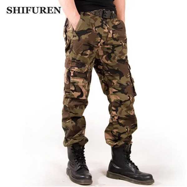 SHIFUREN/камуфляжные военные брюки-карго, мужской комбинезон, рабочая одежда с несколькими карманами, хлопковые мешковатые прямые брюки без ре...