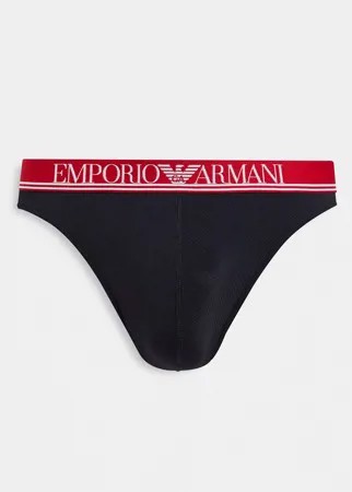 Черные сетчатые стринги из микрофибры с красным поясом Emporio Armani Bodywear-Черный цвет