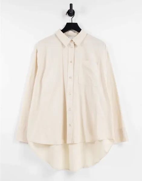 Светло-бежевая льняная oversized-рубашка с ассиметричным нижним краем ASOS DESIGN-Бесцветный
