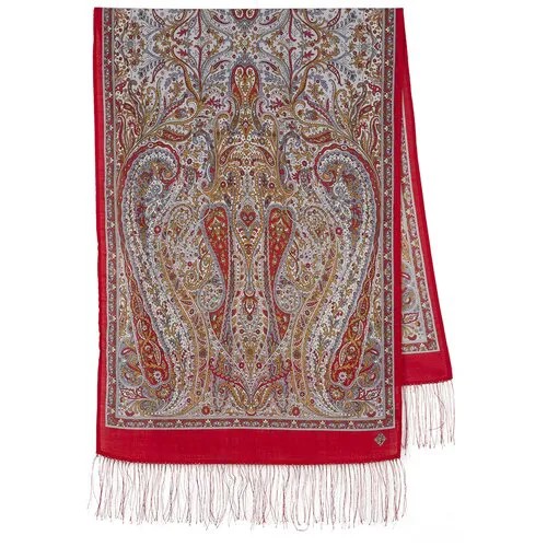 Палантин Павловопосадская платочная мануфактура,150х60 см, красный, горчичный