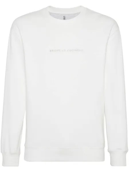 Brunello Cucinelli толстовка с вышитым логотипом, белый