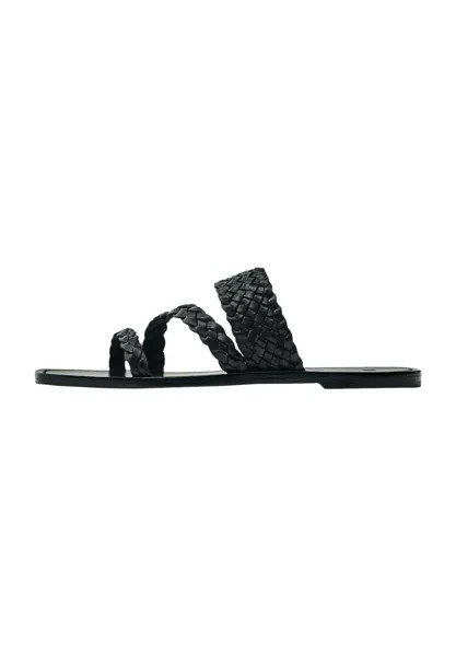 Мюли на плоской подошве FLAT WITH STRAPS Massimo Dutti, цвет black