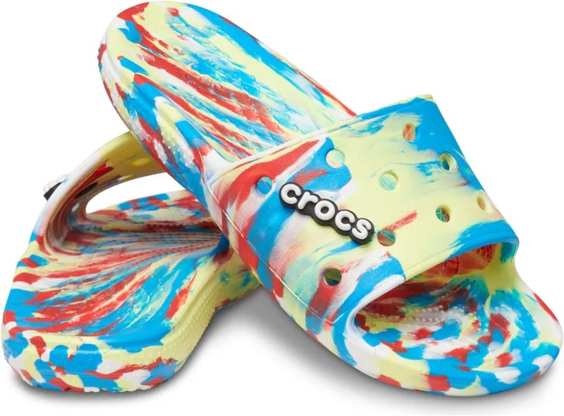 Сандалии Classic Slide - Tie-Dye Graphics Crocs, цвет Sulphur/Multi Marbled Tie-Dye