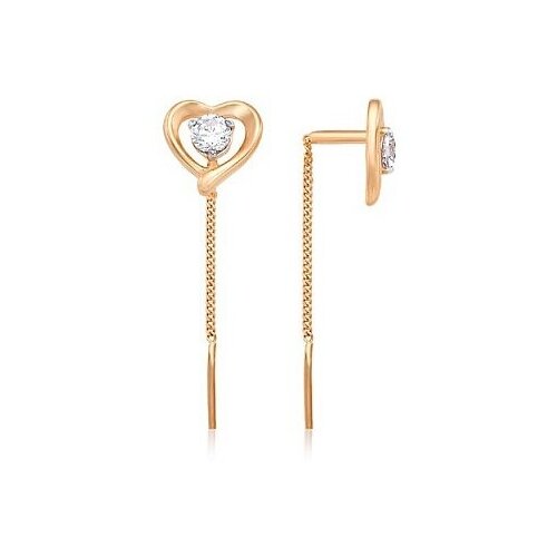 Серьги цепочки Diamant online, красное золото, 585 проба, фианит, золотой