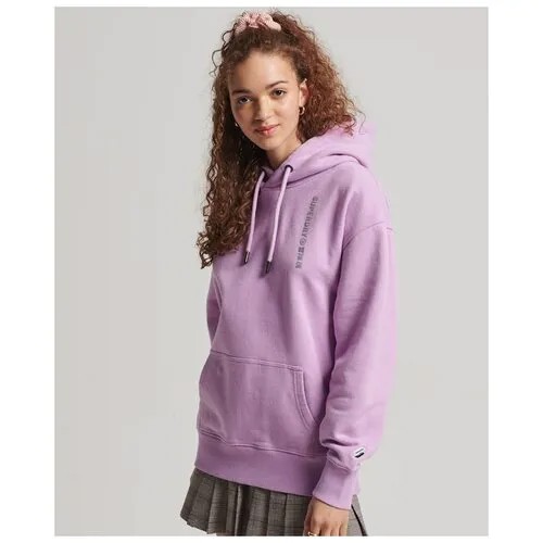 Худи Superdry, силуэт свободный, удлиненное, капюшон, карманы, размер XS/S, фуксия