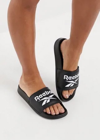 Черные шлепанцы с логотипом Reebok-Черный цвет
