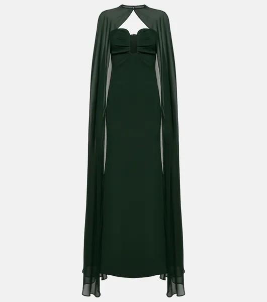 Атласное креповое платье без бретелек с накидкой Roland Mouret, зеленый