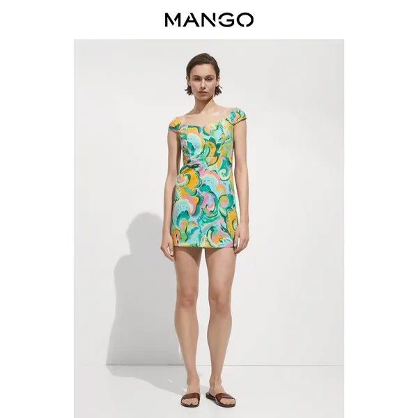 Женское платье Mango с цветным принтом, зеленый