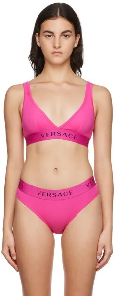 Розовый бюстгальтер без косточек с логотипом Versace Underwear