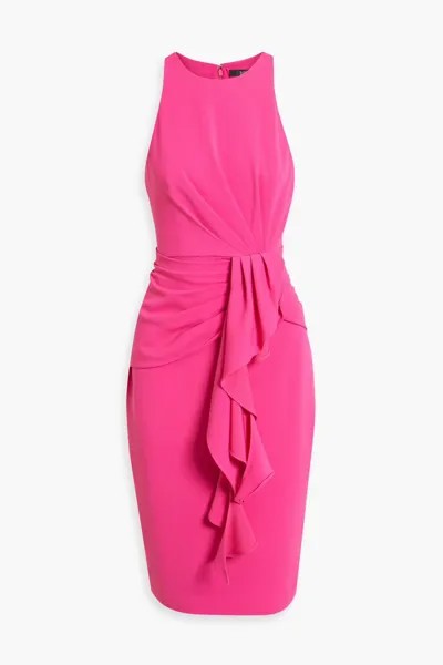 Плиссированное платье из крепа с оборками Badgley Mischka, ярко-розовый