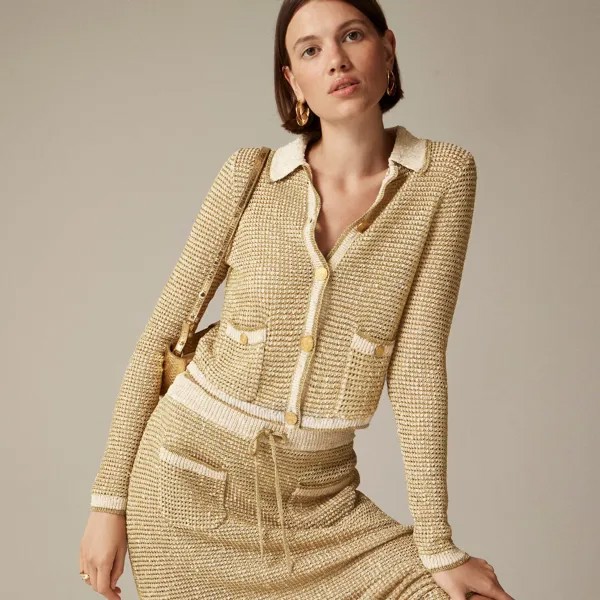 Кардиган с воротником из металлизированной пряжи J.Crew, золотой