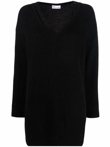 RED Valentino джемпер в рубчик с кружевной вставкой