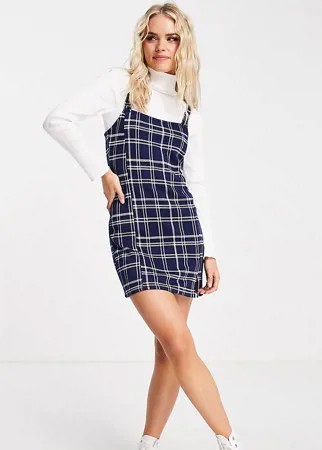 Темно-синее платье-сарафан в клетку Miss Selfridge Petite-Голубой