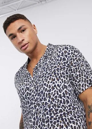 Черная рубашка с короткими рукавами и леопардовым принтом Topman-Белый