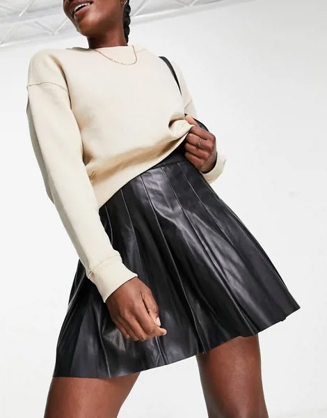 Черная плиссированная мини-юбка из искусственной кожи New Look-Черный цвет