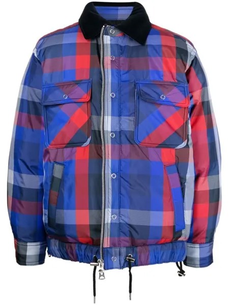 Бомбер в клетку sacai, синий