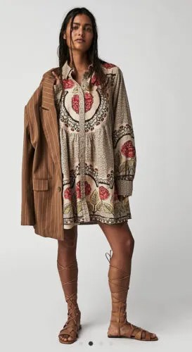 Мини-платье-рубашка из хлопка с принтом Freepeople Smell The Roses S