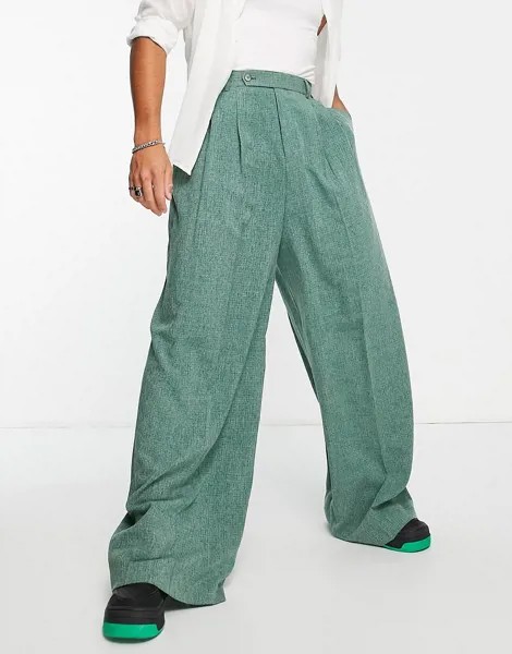 Очень широкие зеленые брюки с принтом в виде штриховки ASOS DESIGN-Зеленый цвет