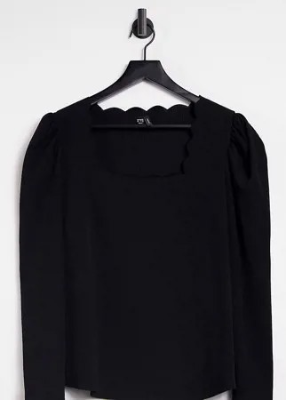 Черный лонгслив с фигурным вырезом Vero Moda Curve-Черный цвет