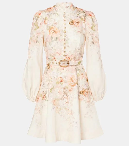 Иллюстрация цветочное льняное мини-платье Zimmermann, цвет cream rococo floral