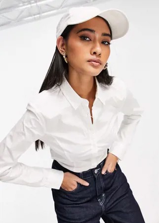 Боди-рубашка белого цвета из эластичного хлопка с длинными рукавами ASOS DESIGN-Белый