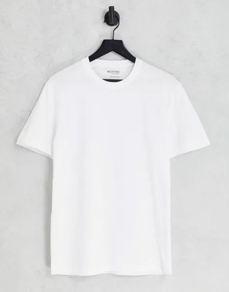 Белая хлопковая футболка узкого кроя с круглым вырезом Selected Homme - WHITE