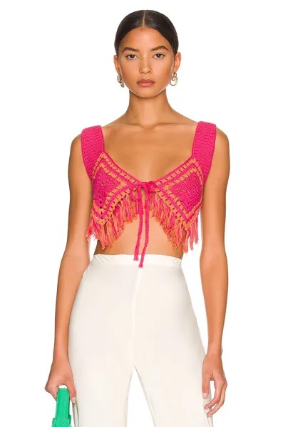 Топ Camila Coelho Mira Hand Crochet Fringe, цвет Raspberry & Orange