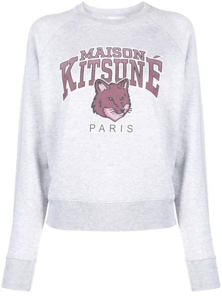 Maison Kitsuné меланжевый джемпер с принтом Fox, серый