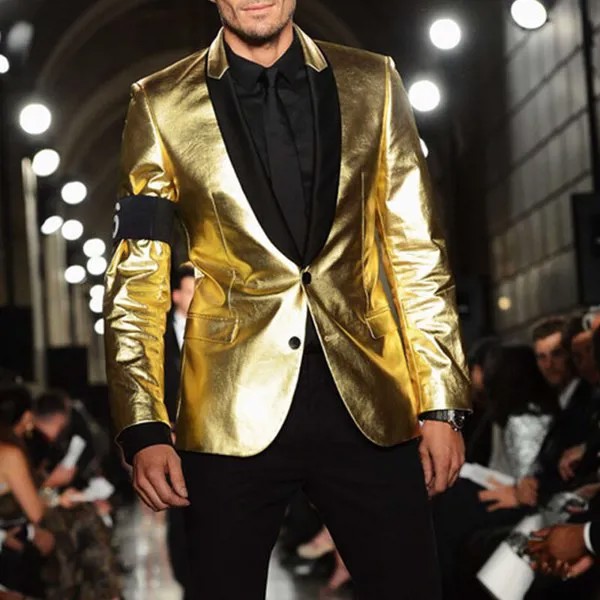 Блестящие золотые блестки Slim Fit Мужские костюмы для выпускного вечера для Вечерний ужин вечерние 2 шт свадебный комплект со смокингом жених...