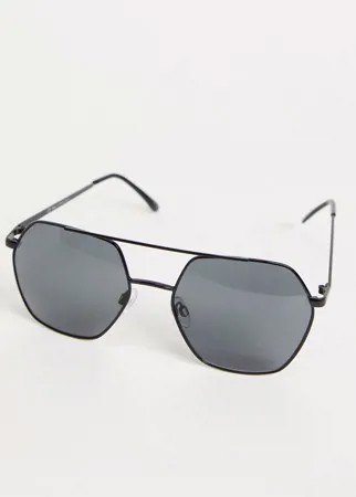 Черные солнцезащитные очки-авиаторы шестиугольной формы River Island-Черный