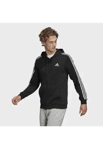 Толстовка ESSENTIALS FRENCH TERRY 3-STRIPES FULL-ZIP HOODIE adidas Performance, цвет black