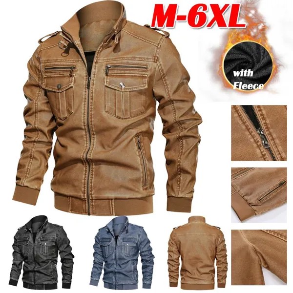 Мытье пальто Мужская куртка Ретро Мотоцикл Кожа Windbreakers Большой размер Loose Multi-Карманный куртка